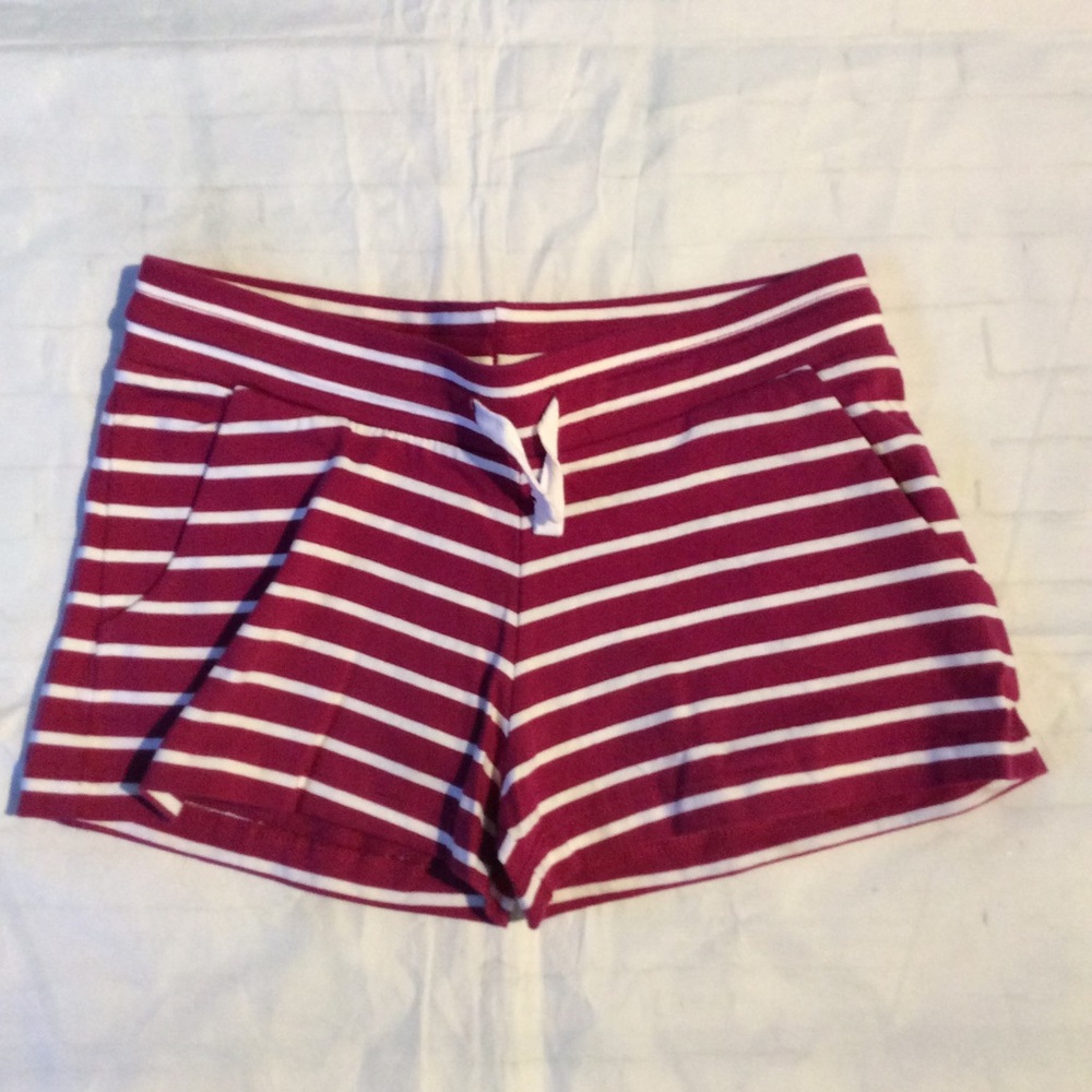 H&M BURGUNDY/WHITE Stretchy Organic Cotton Shorts